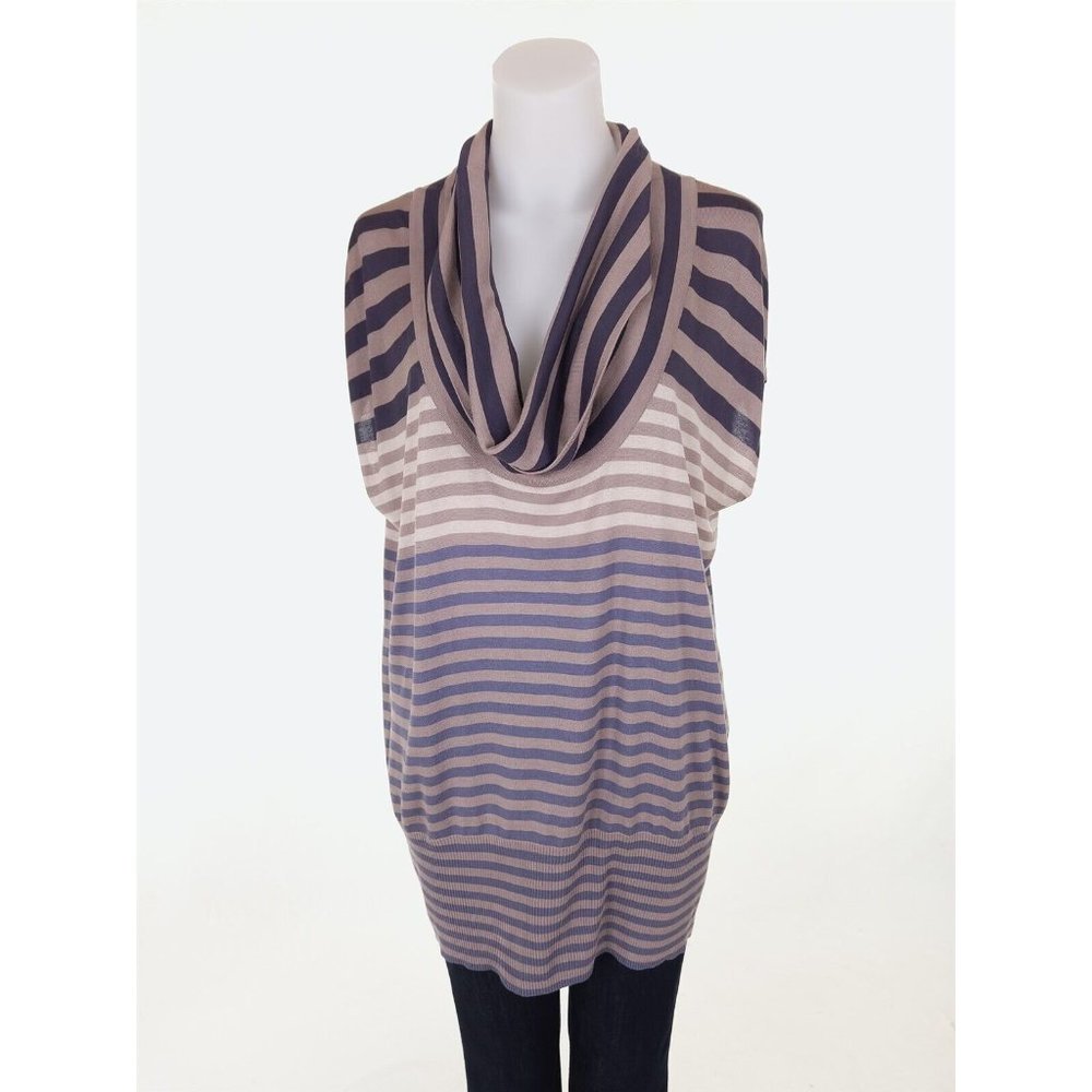 Weekend Max Mara Striped Scoop Neck Knit Top in Taupe and Navy